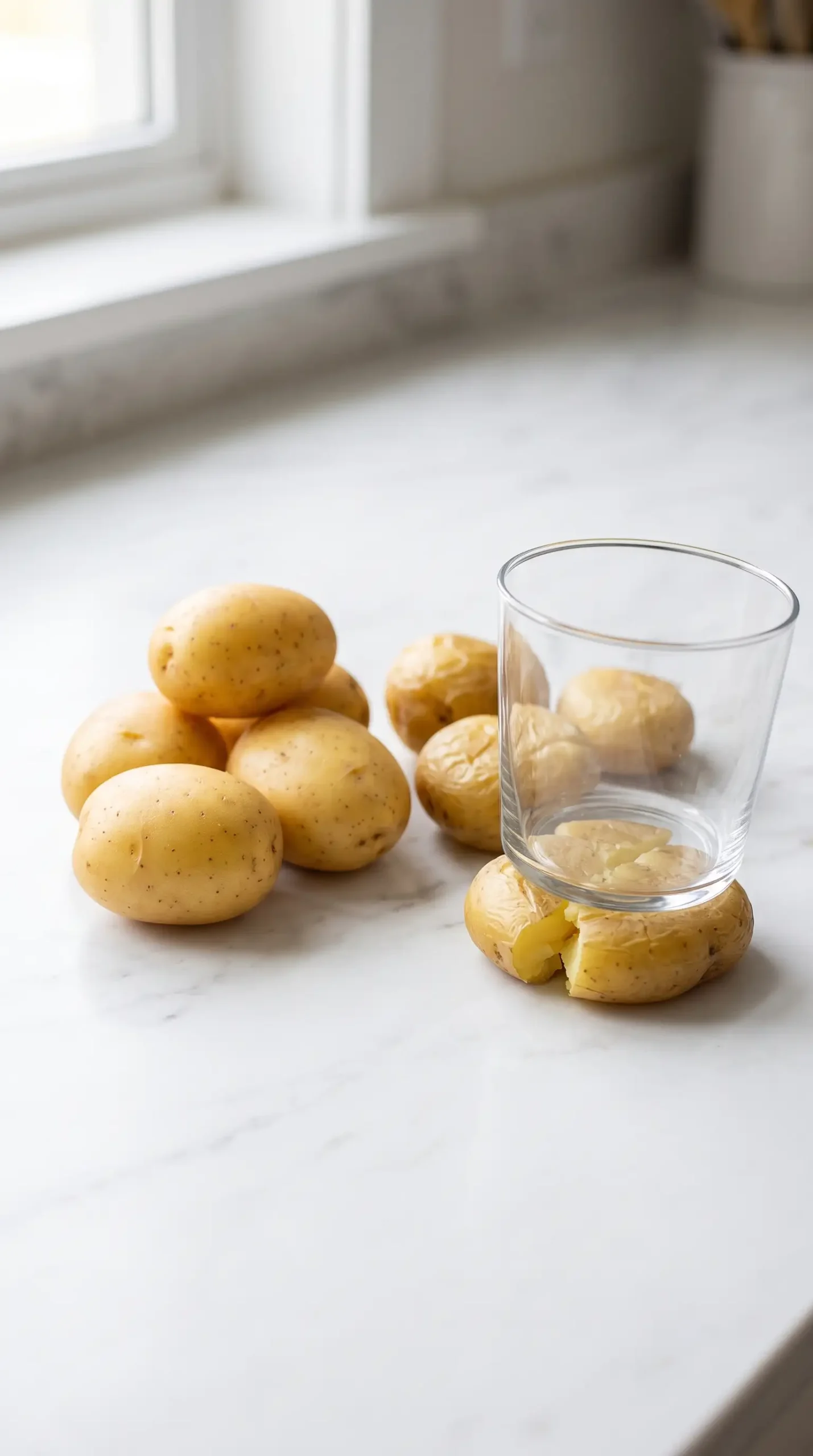 Baby Yukon gold potatoes prepared for making crispy smashed potatoes