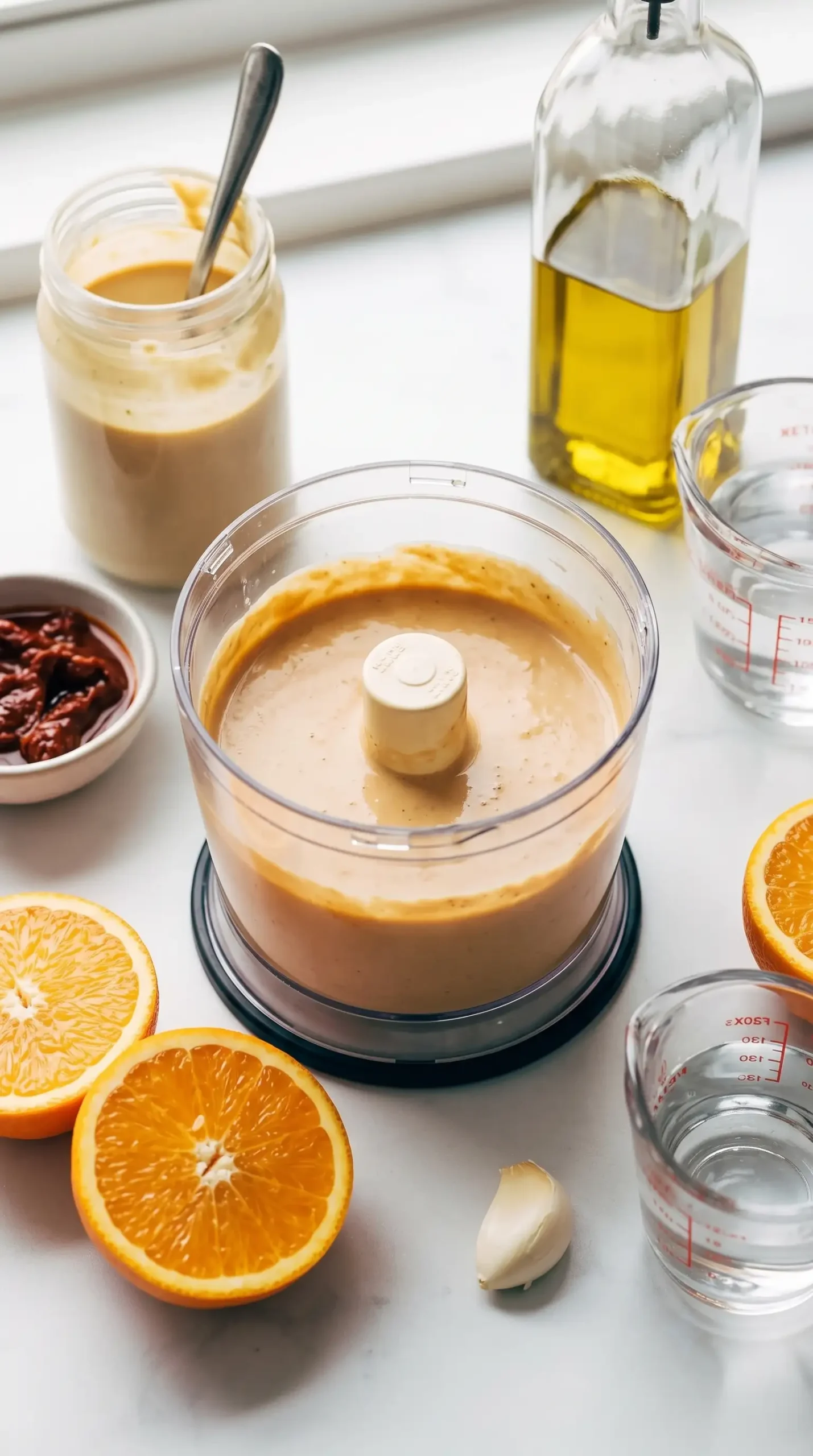 Creamy chipotle tahini sauce blended with tahini, chipotles, orange, garlic, and olive oil