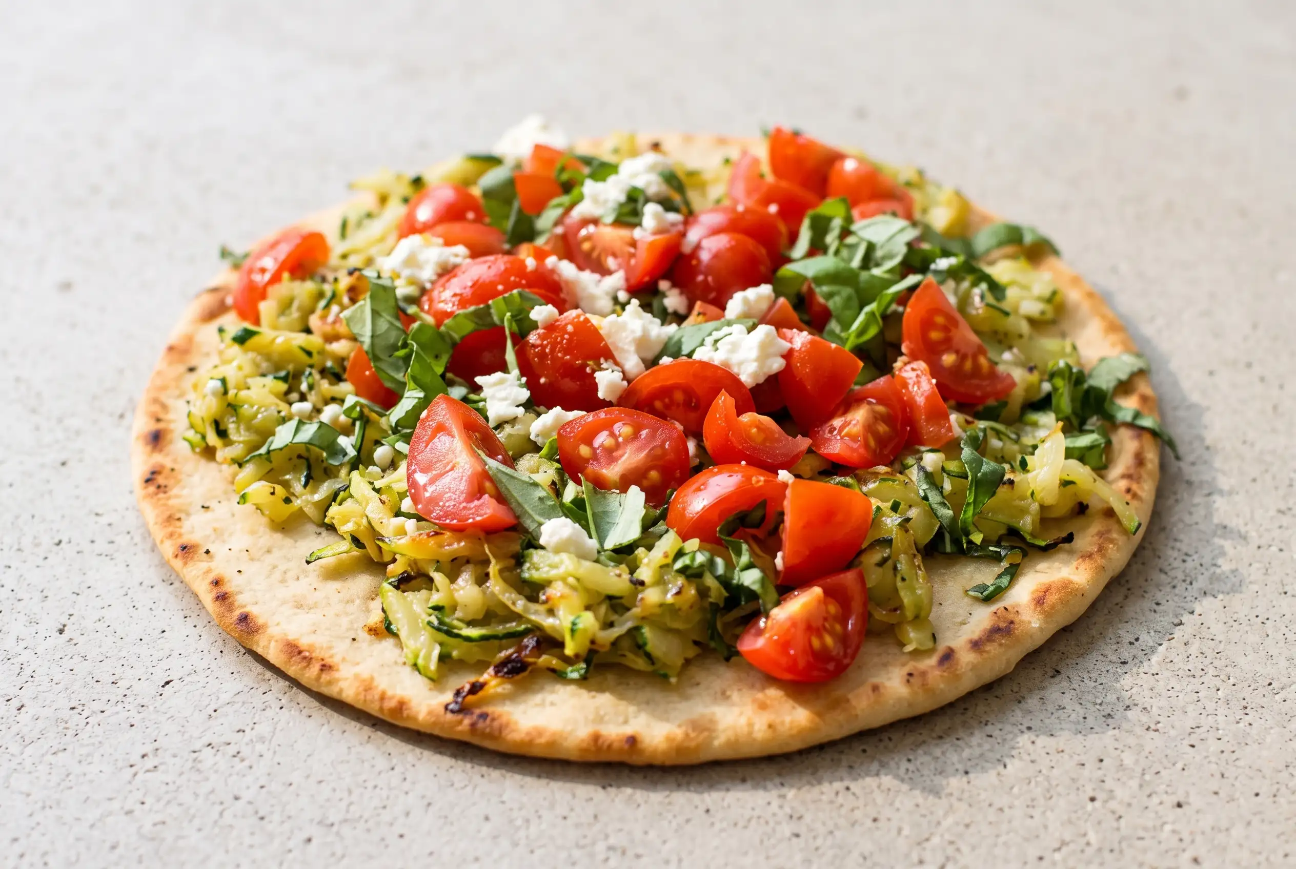 Farmer'S Market Flatbread Pizza with Zucchini, Tomatoes