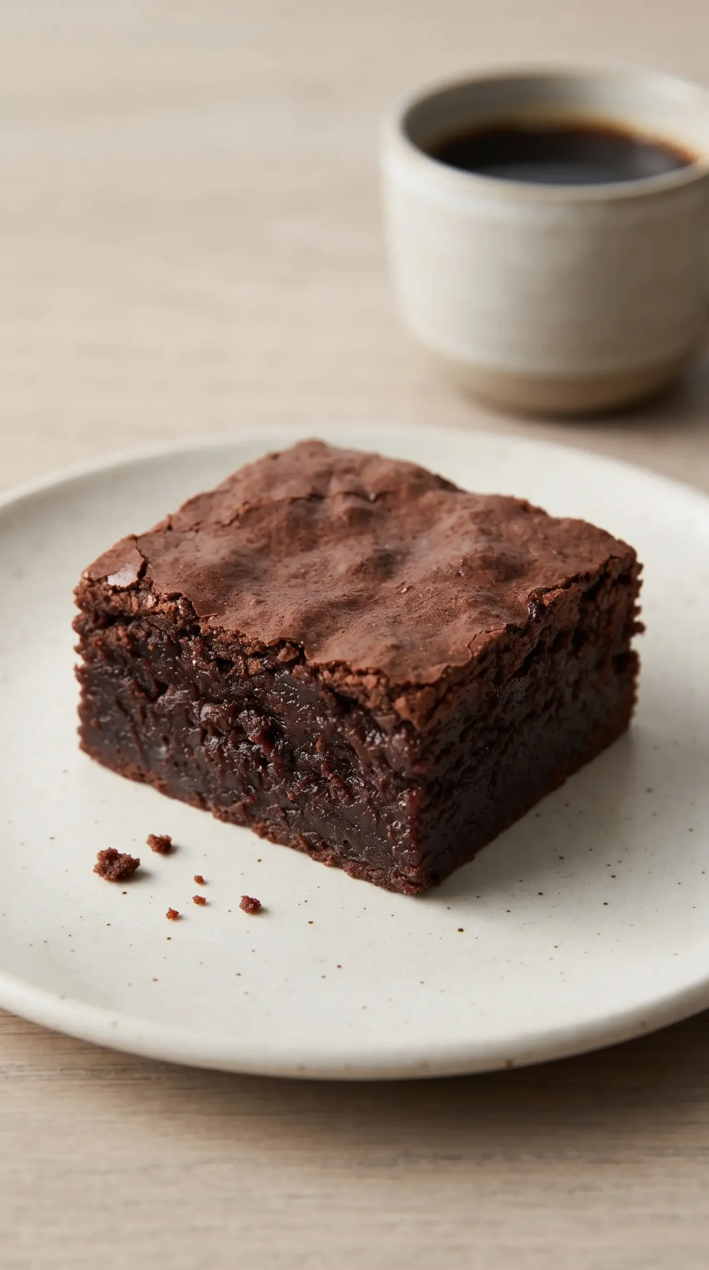 Single serving of extra fudgy chocolate brownie with a dense moist center