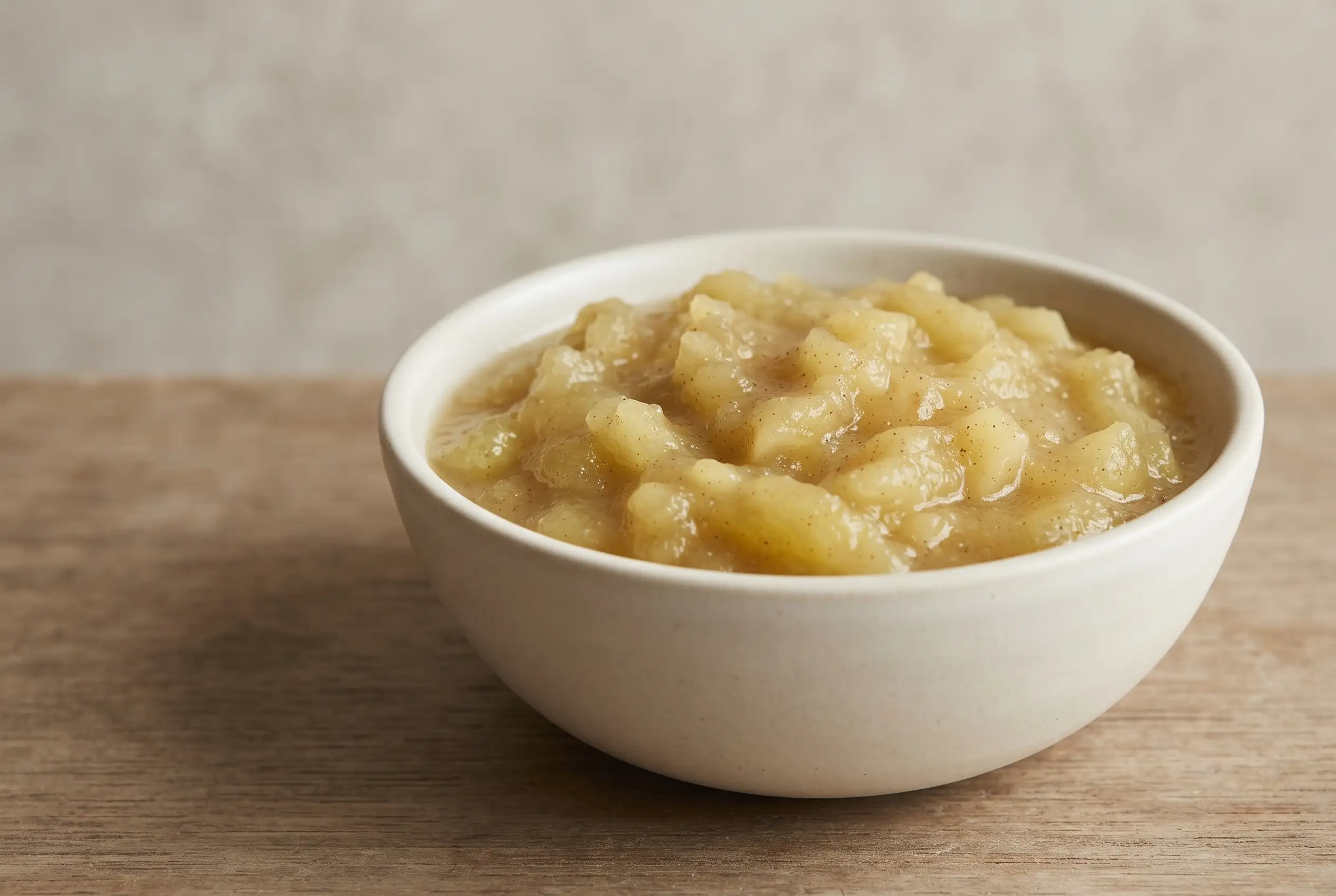 Homemade applesauce with Granny Smith apples and cinnamon in a ceramic bowl