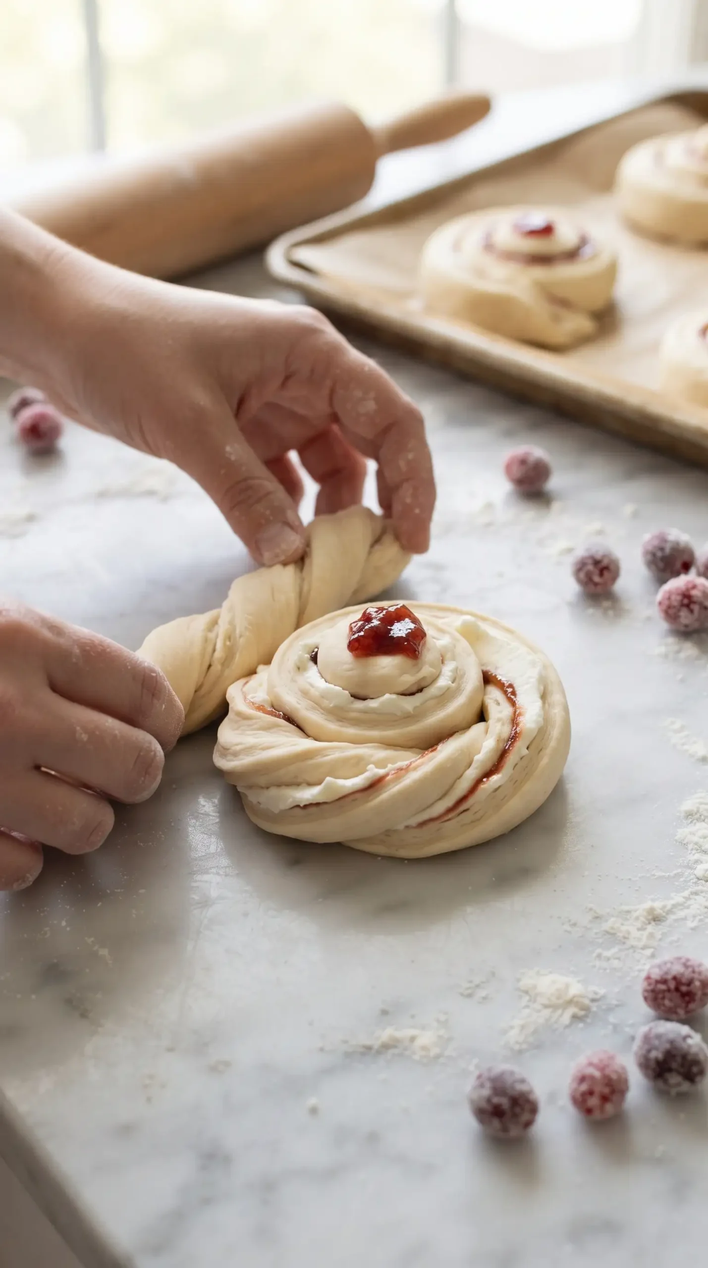 Crescent dough twisted into a spiral shape for cream cheese danishes