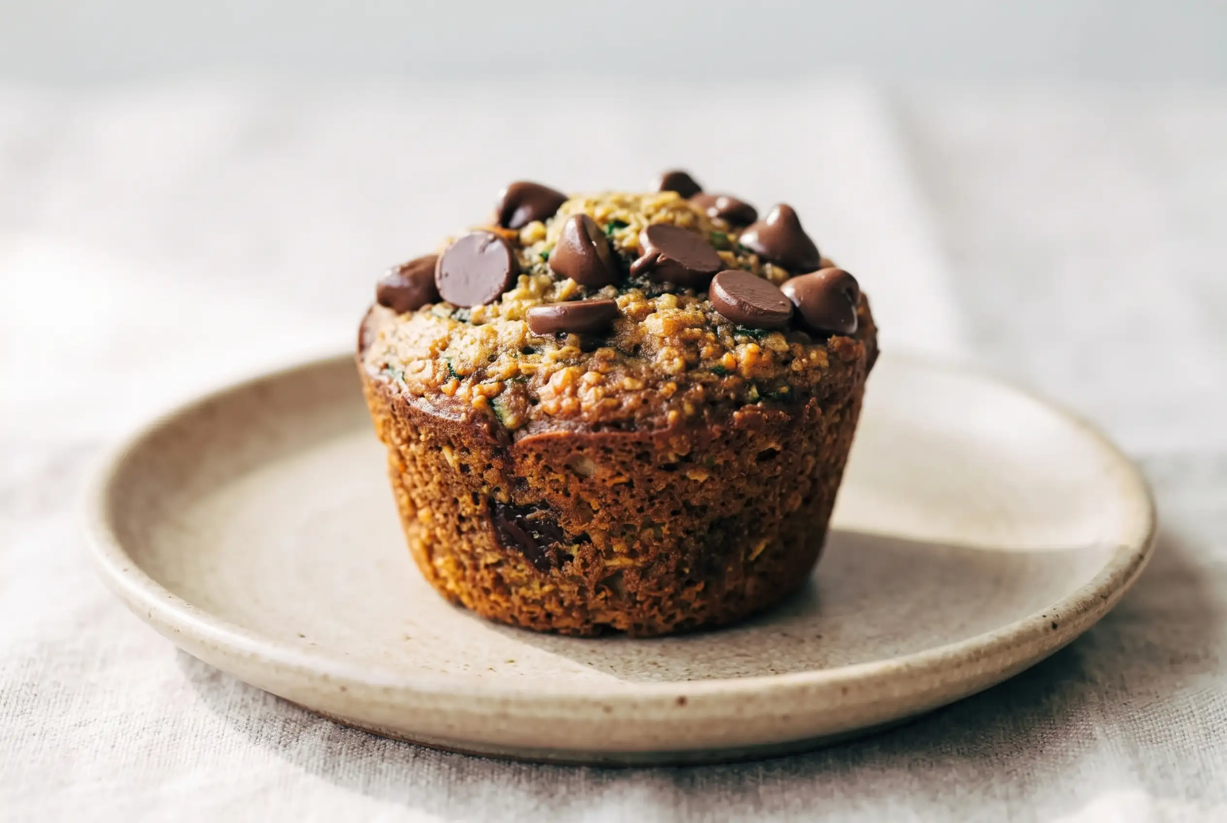 Zucchini Muffin with Oats and Dates Zucchini muffin with oats and dates showing a tender crumb and visible zucchini flecks